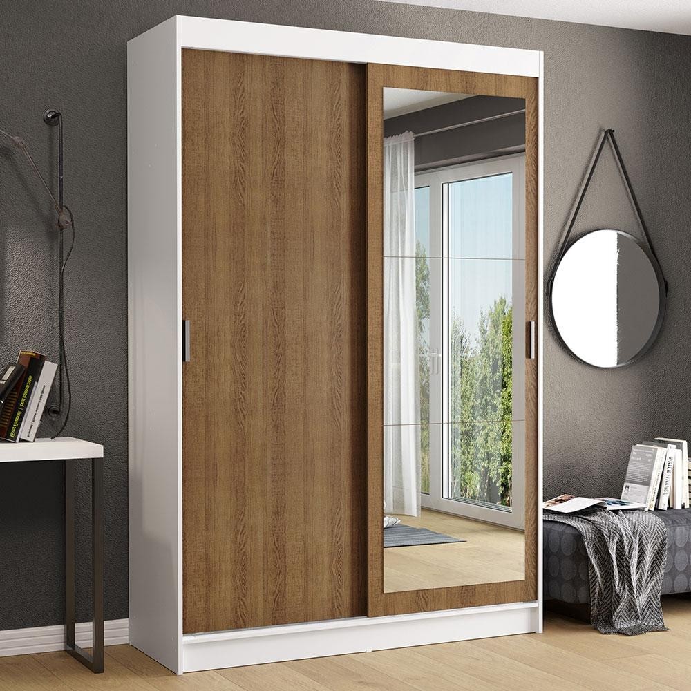 Guarda-Roupa Solteiro Madesa Tokio 2 Portas de Correr com Espelho 2 Gavetas - Branco/Rustic em Oferta na Shopee
