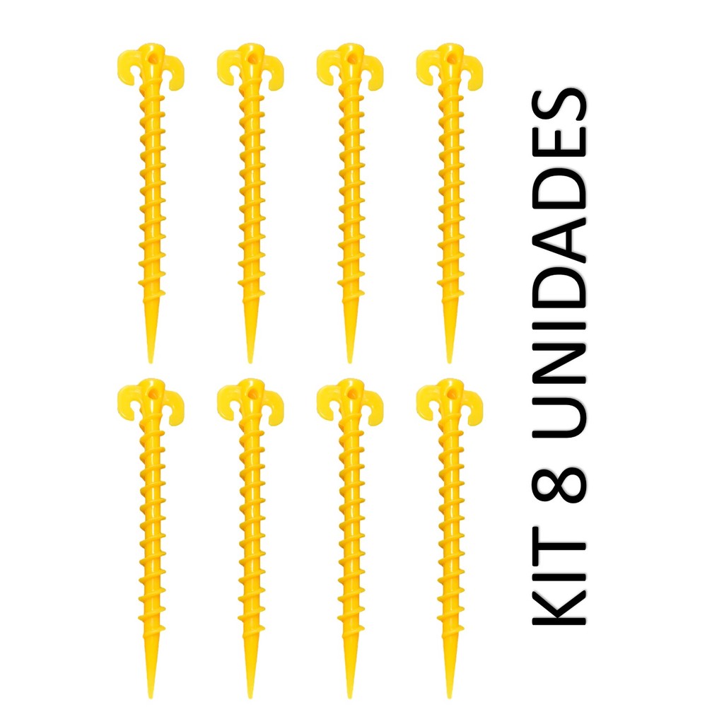 KIT 08 Estacas 20CM P/ Barraca Quadra Areia Camping Gramado Gazebo Guarda-sol Tenda  C/ Rosca 10mm