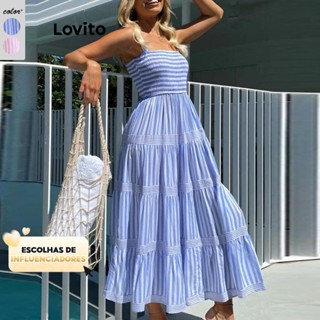 (KOL‘s pick) Lovito Casual Vestido Feminino Listrado Bata com Camadas LNL50088 em Oferta na Shopee