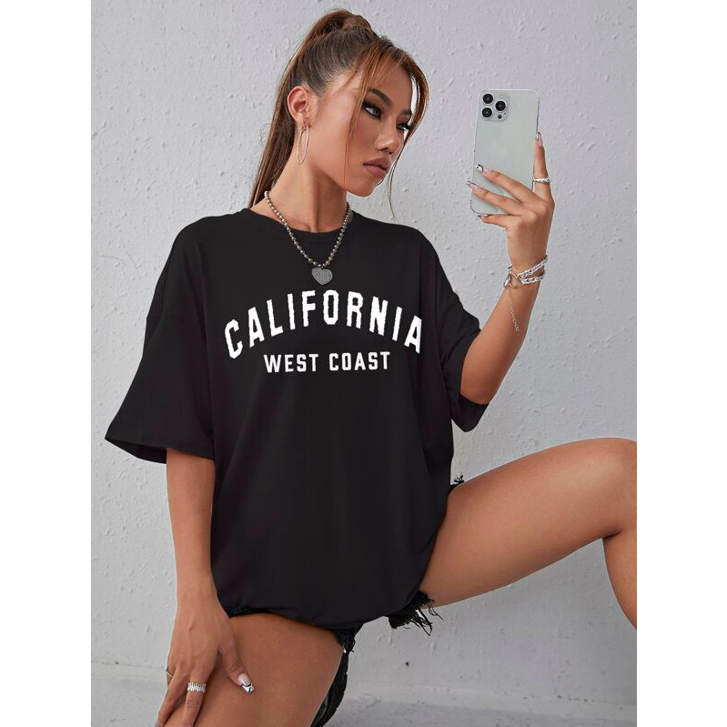 Camiseta Feminina Oversized California West Coast • Streetwear Estilo de Rua • Modelagem Larga