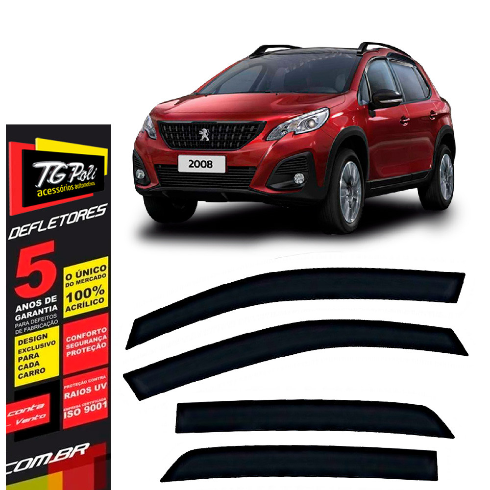 Calha de Chuva Peugeot 2008 2015 a 2024 4 portas TG Poli Defletor Portas Protetor Janelas Fumê em Oferta na Shopee