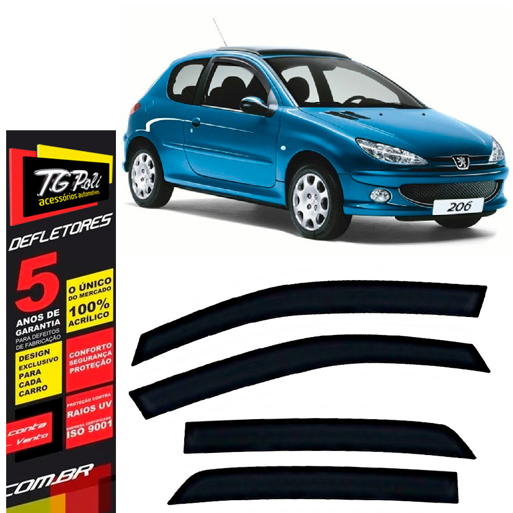Calha de Chuva Peugeot 206 207 2000 a 2015 4 portas TG Poli Defletor Portas Protetor Janelas Fumê em Oferta na Shopee
