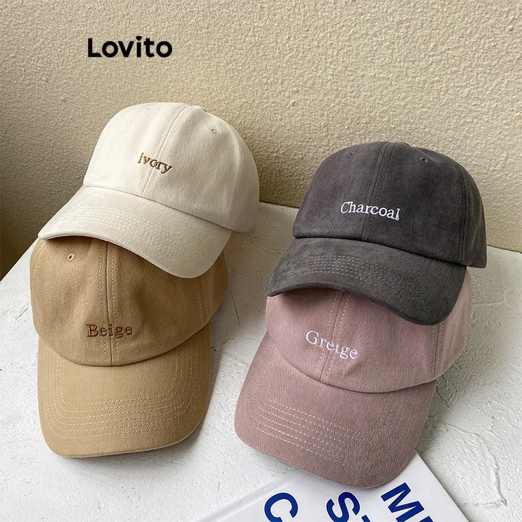 (Trendy) Lovito Chapéu de estudante Casual simples com letras simples e estilo esportivo para mulheres LFA70032 - Fashion Accessories