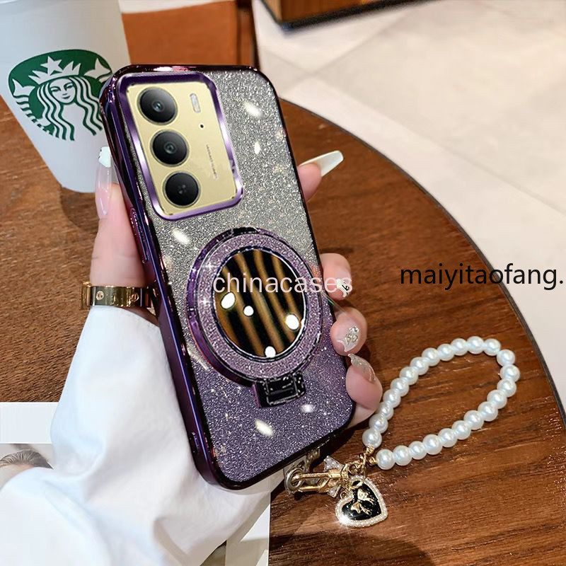 Capa Para Realme C75 14X 4G 5G 2025 Luxo Suporte Magnético TPU flash Casca Macia Espelho De Maquiagem + Pulseira Caso De - detalhe