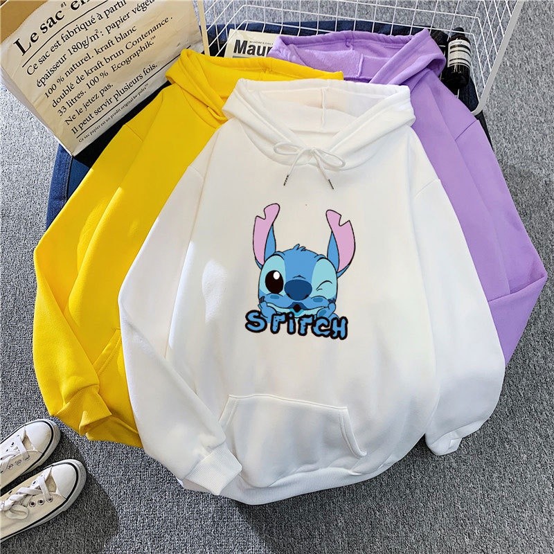 Moletom Blusa De Frio Feminino Com Capuz Estampado Stich Lilo E Stich De Algodão