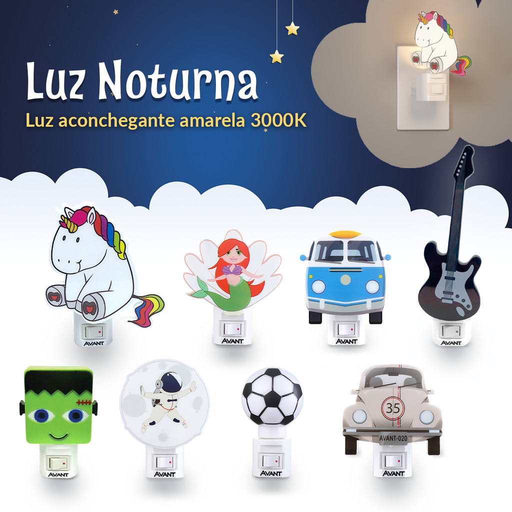 Mini Abajur Com Luz Noturna 1w 3000k Branco Quente 110v/220v Bivolt Avant - Home & Living