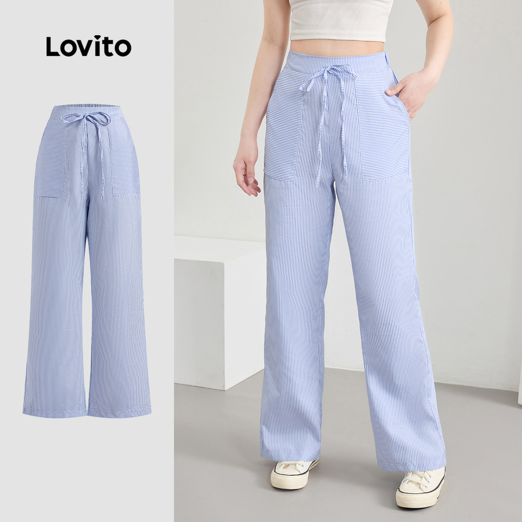 Lovito Calça Casual Plana Laço Frontal Bolso Primavera/Verão Para Mulheres L124AD177