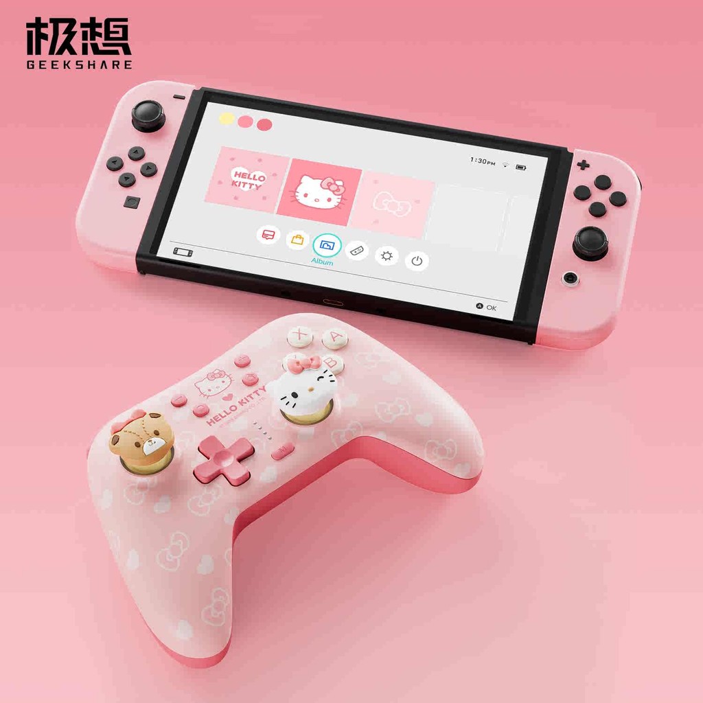 Controlador De Gamepad Geekshare Sanrio HelloKitty Com Luz Temática Sakura Series Para Nintendo Switch/PC/Android/iOS