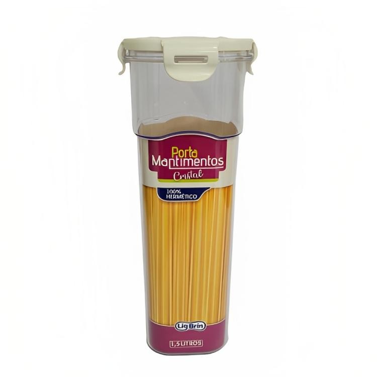 Pote Porta Mantimento Hermético Transparente Resistente Ware Lig Brin 1.5 L Cristal Macarrao C/ tampas em cores Sortidas