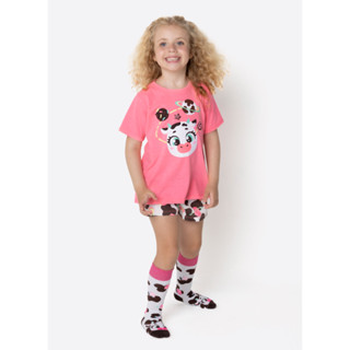 Pijama Manga Curta Algodão Menina Vaca Chocolate - Puket em Oferta na Shopee