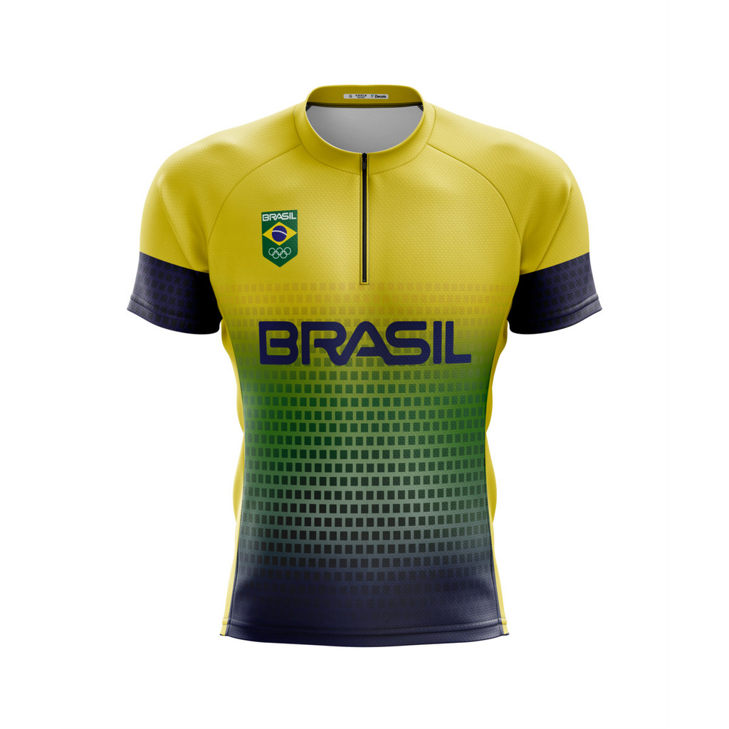 Camisa Infantil Kids Ciclismo Criança Brasil Manga Curta Dryfit Proteção Uv