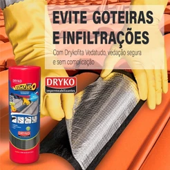 Drykofita Vedatudo Fita de Manta Asfaltica Aluminizada 5cm x 10m Dryko Fita Asfáltica Telhas Calhas