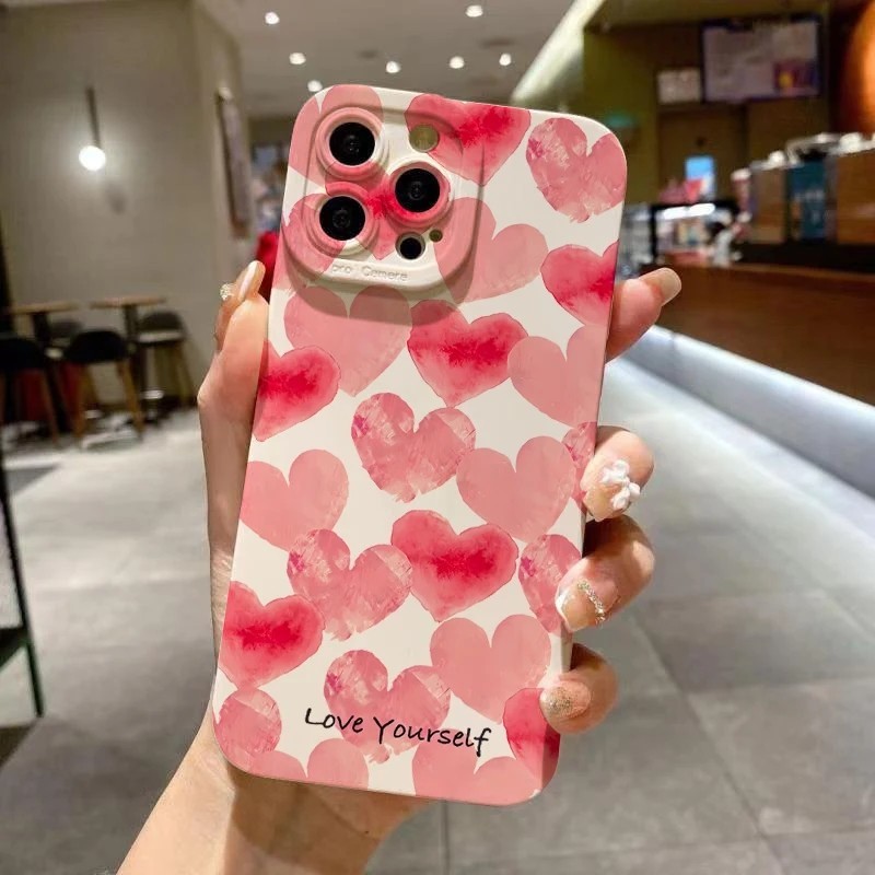 Rosa Amor Coração Gráfico Impresso Caso De Telefone Para iPhone 15 16 Pro Max 11 13 12 14 X XS XR 8 7 14 15 Plus SE 2020 12 13 Mini Anjo Olho Capa De Silicone Macio