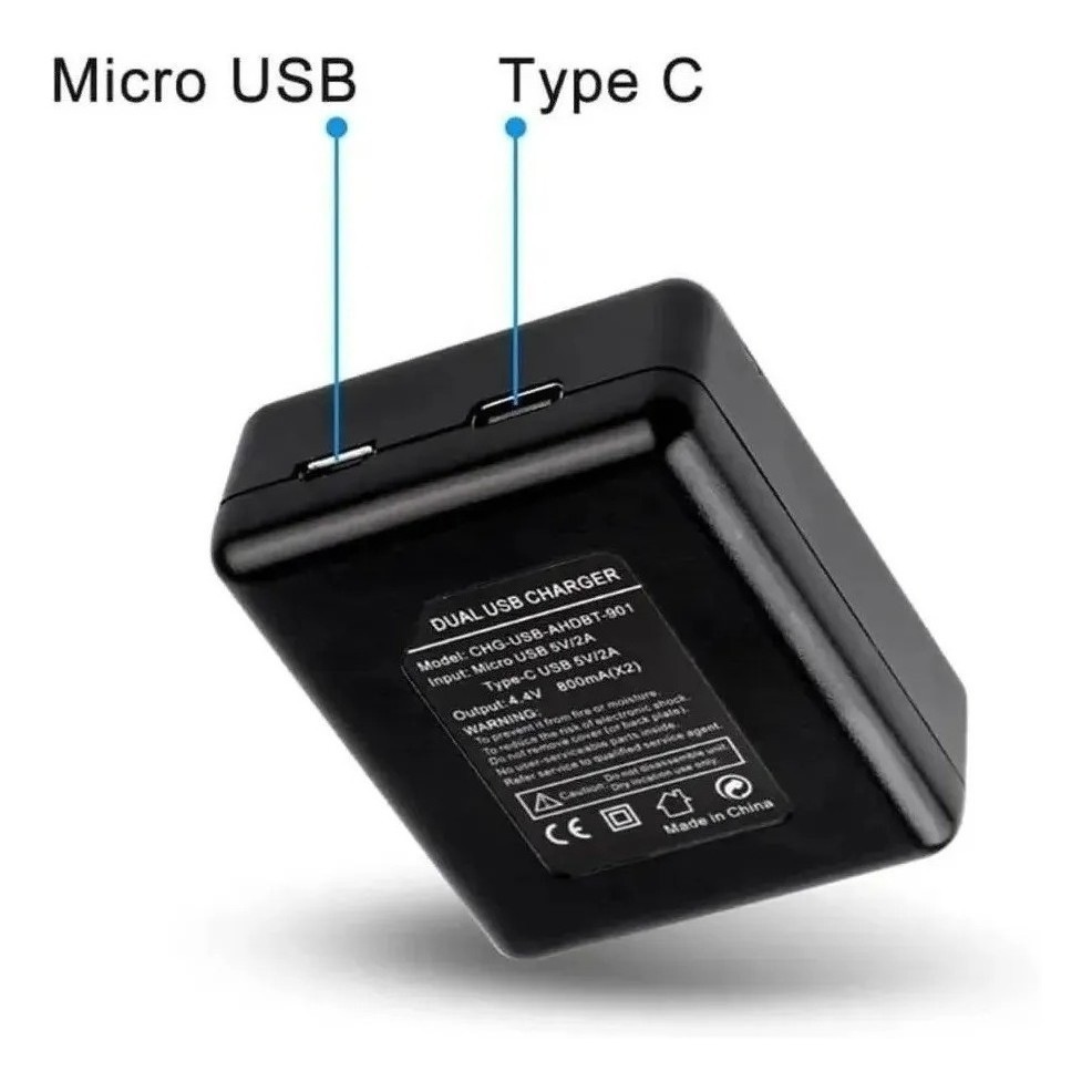 Kit Carregador Duplo Duas Baterias P/ Gopro Hero9  Hero10 11 12