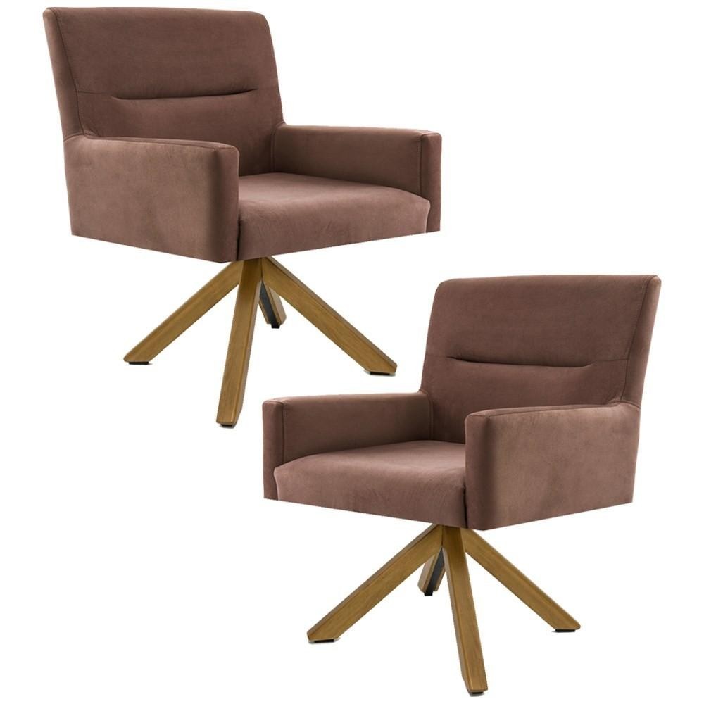 Kit 2 Poltronas Decorativas Giratórias Base Giromad Madeira Angel Veludo C-276 Ferrugem - Domi