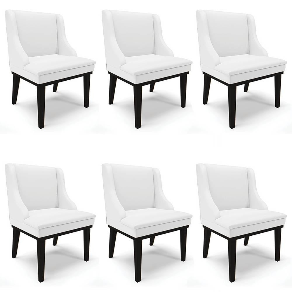 Kit 6 Cadeiras Estofadas Sala de Jantar Base Fixa de Madeira Preto Lia Sintético Branco - Ibiza em Oferta na Shopee