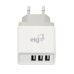 Carregador de Parede USB Universal, 3 Portas USB, 3.4A Total, Carga Rápida, Branco, WC3S, ELG
