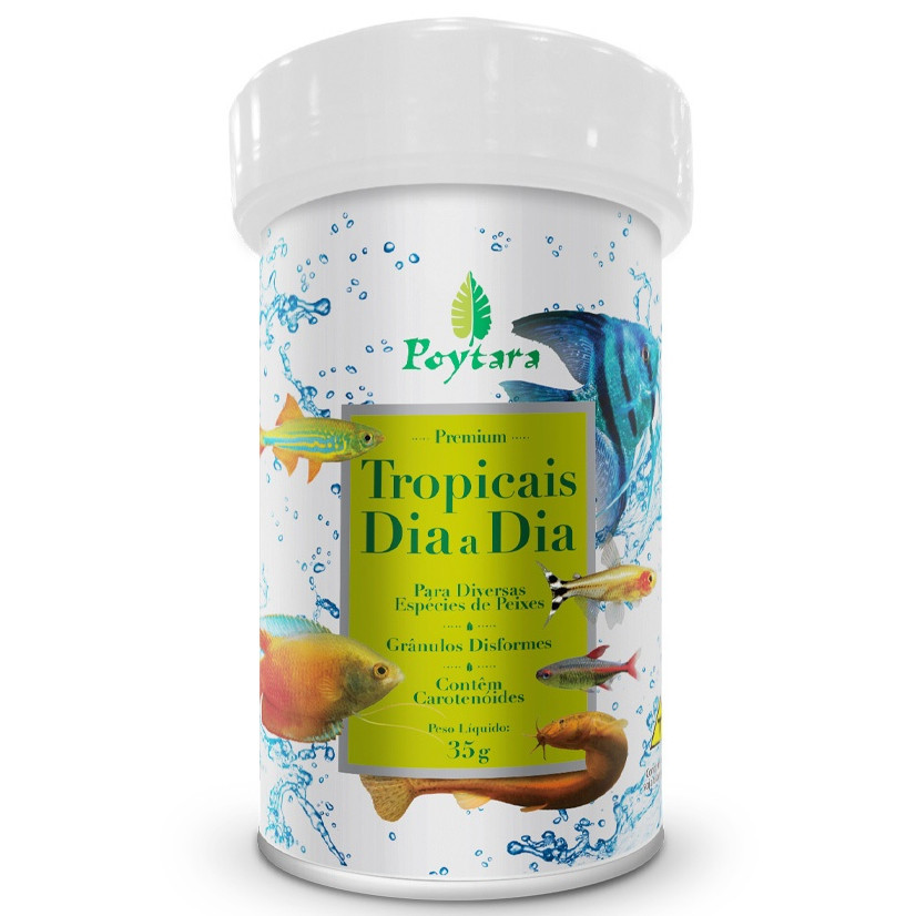 Ração Para Peixes Tropicais Dia a Dia 35g Poytara em Oferta na Shopee