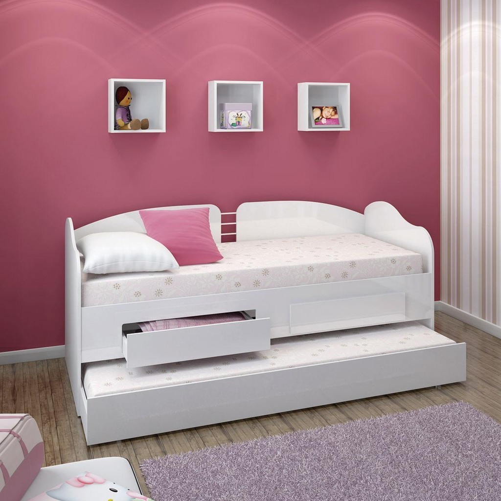 Sofá Cama Solteiro Ditália Cama Auxiliar 2 Gav. CM-08 Branco