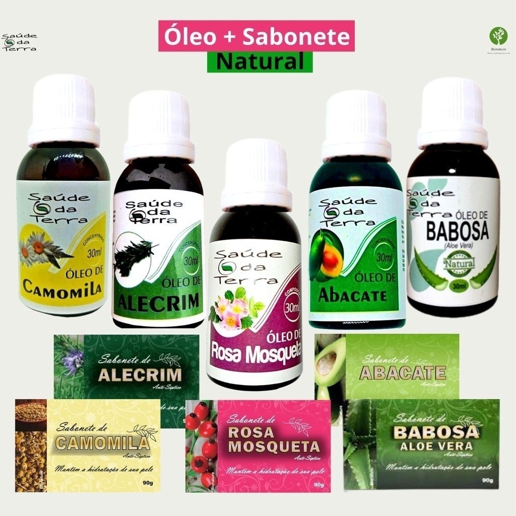 5 und de Óleo 30 ml +5 und de Sabonete Natural Alecrim,Camomila,Abacate, Rosa Mosqueta,Babosa Bionature 90g