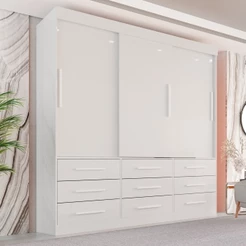 Guarda-Roupa Casal 3 Portas 9 Gavetas Luana Branco