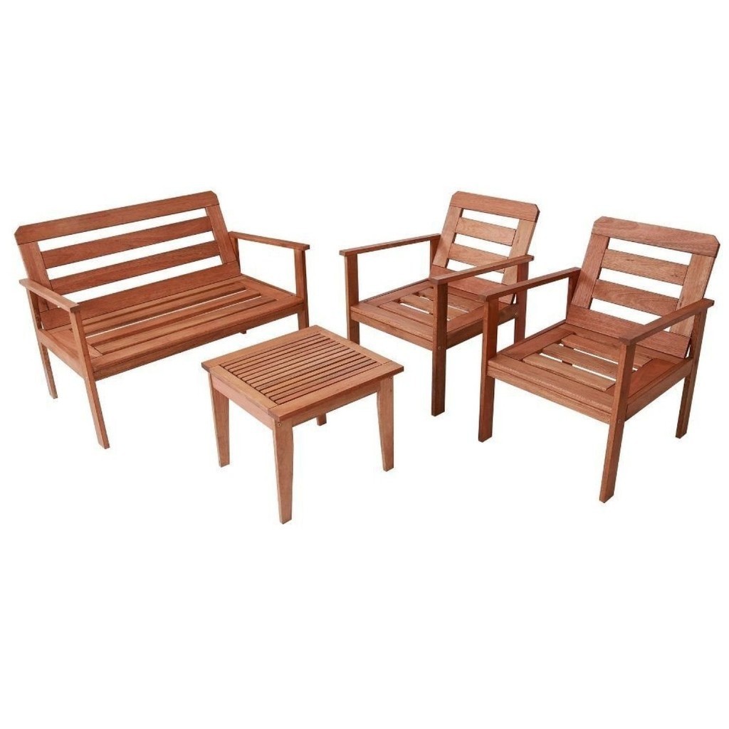 Conjunto para Jardim com 1 Sofá 2 Poltronas 1 Mesa de Centro Madeira Maciça Cairo sem Almofadinha Natural