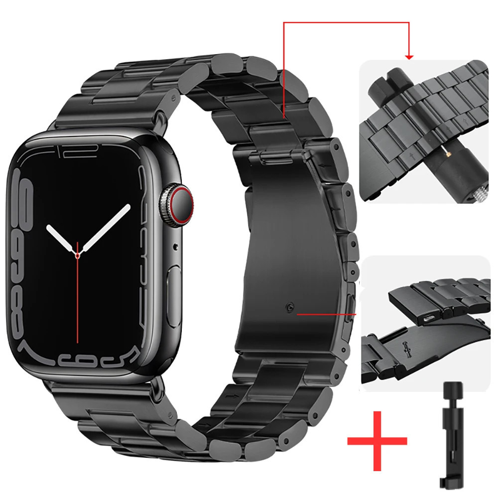 Pulseira  Para Apple Watch Iwo W37 PRO 38/40/42/44/41/45 /49 mm-aço inoxidável sólido Elos 3 JINFEI STORE