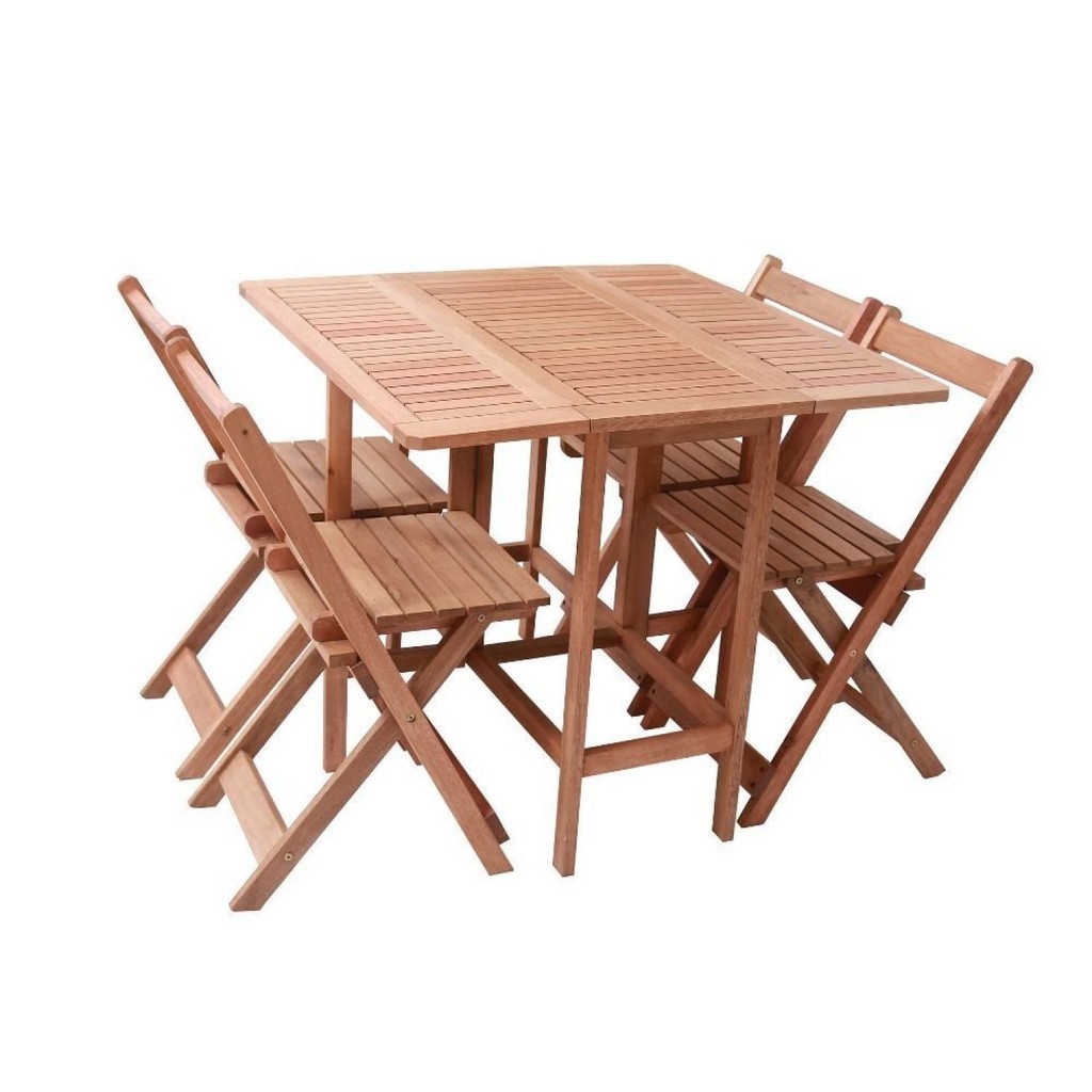 Conjunto Prático Dobrável Veneza com 4 Cadeiras Madeira Maciça - Home & Living
