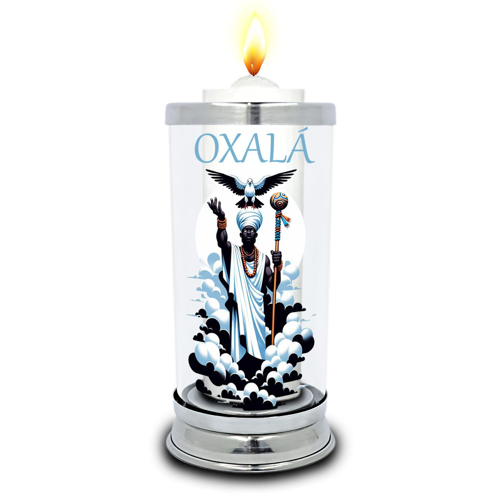 Protetor de Velas 7 dias Orixá Oxalá Copo Vidro Castiçal