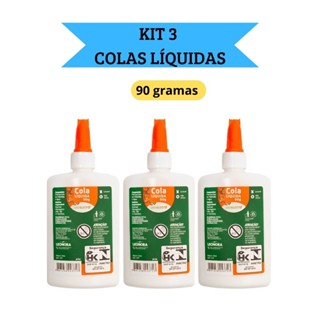 Kit 3 Cola Líquida Branca Escolar 90g com espátula Leo&Leo em Oferta na Shopee