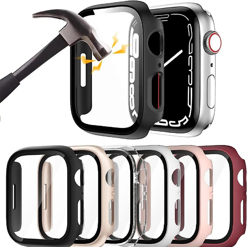 Temperado+Capinha Capa Para Apple Watch 41mm 42mm 38mm 44mm 40mm 45mm iWatch Capa Protetora PC Case
