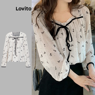 Lovito Blusa casual Ditsy Floral Padrão com cordões colorblock para mulheres LBA79135