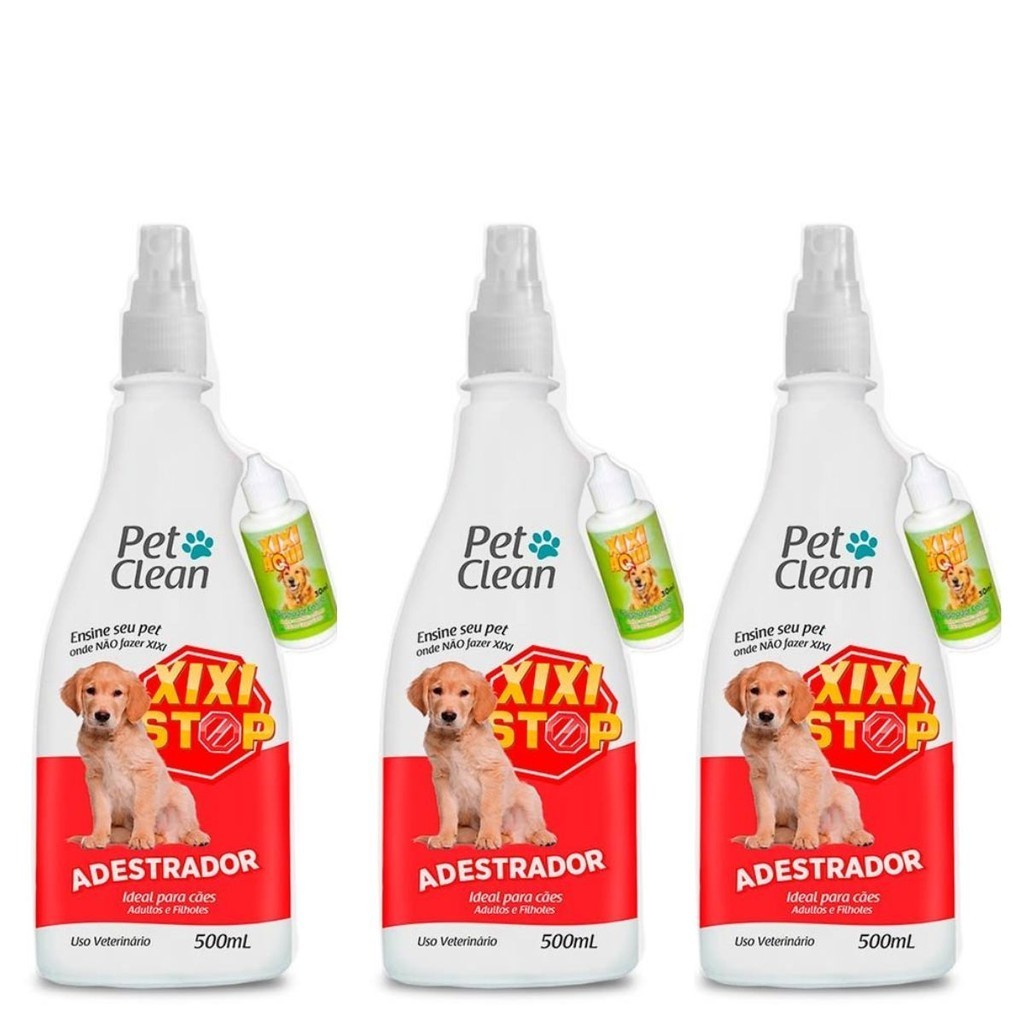 3 Kit Adestrador Xixi Stop + Xixi Aqui Pet Clean 500 mL para Cães e Gatos