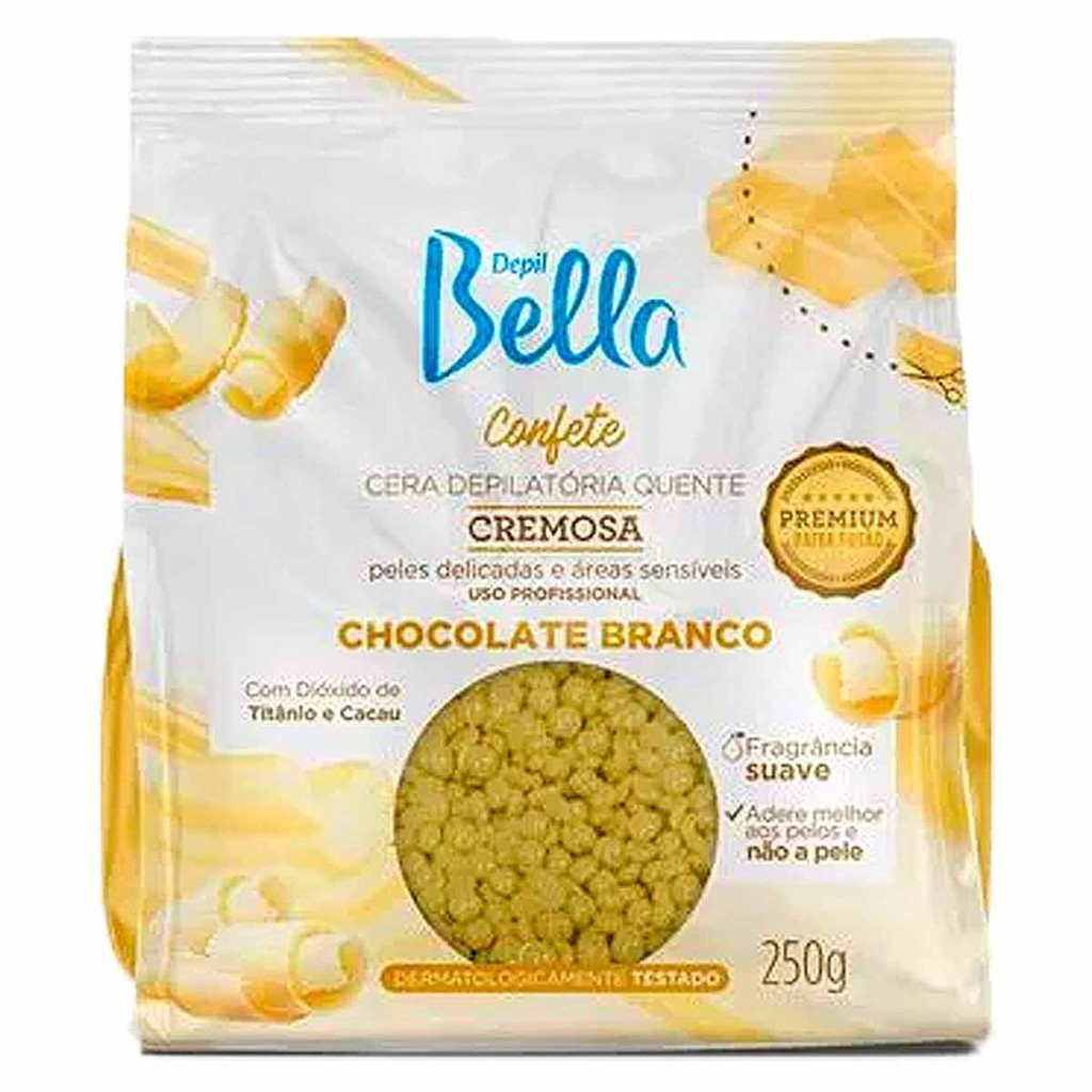 Cera Depilatória Confete Chocolate Branco 250g - Depil Bella Cera Depilatória Confete Chocolate Branco 250g - Depil Bella