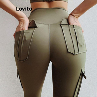 Lovito Leggings esportivas esportivas com bolso liso para mulheres LNL54016