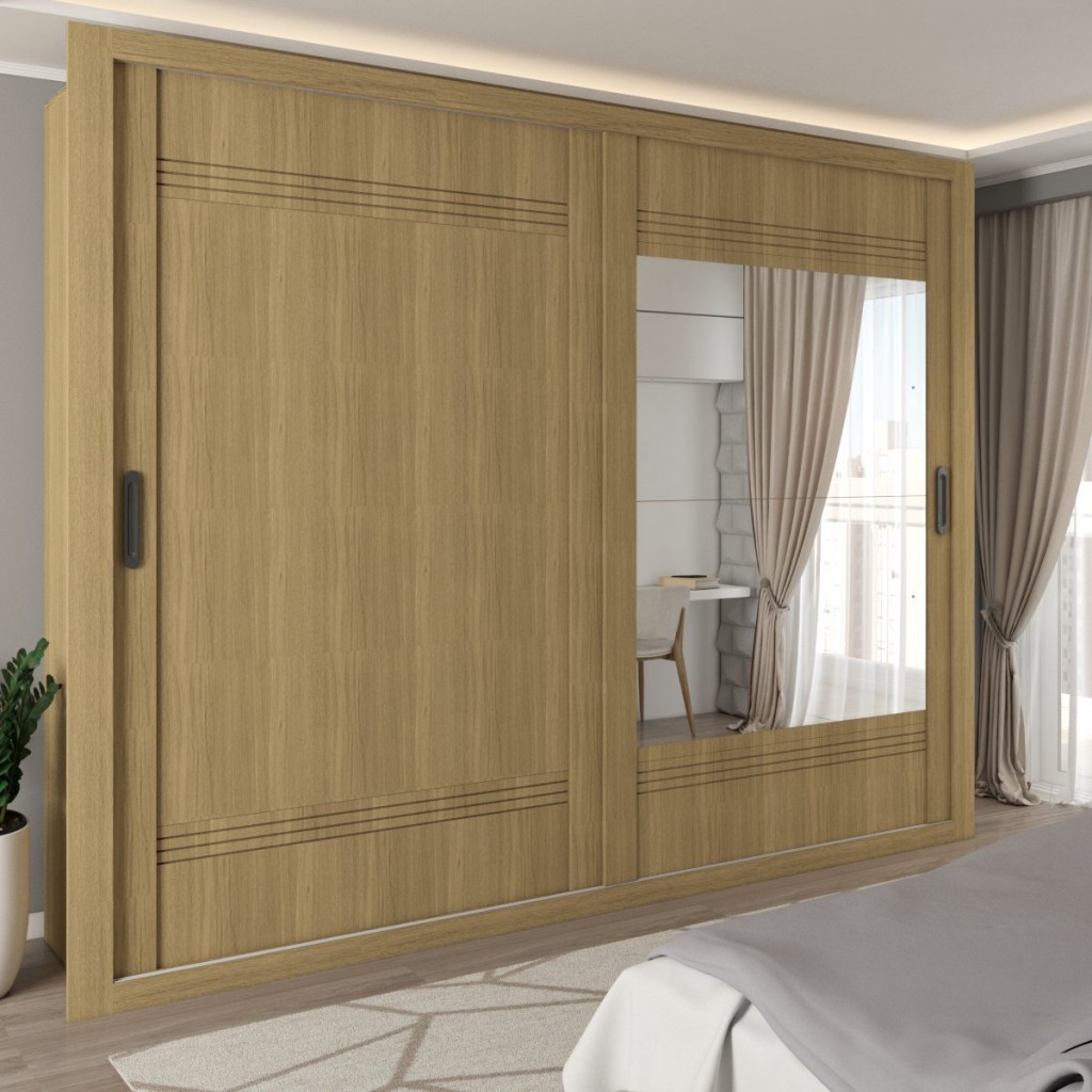 Guarda-Roupa Casal Sunderland 2 Portas 4 Gavetas com Espelho 100% Mdf Castanho - Panorama Móveis - Home & Living