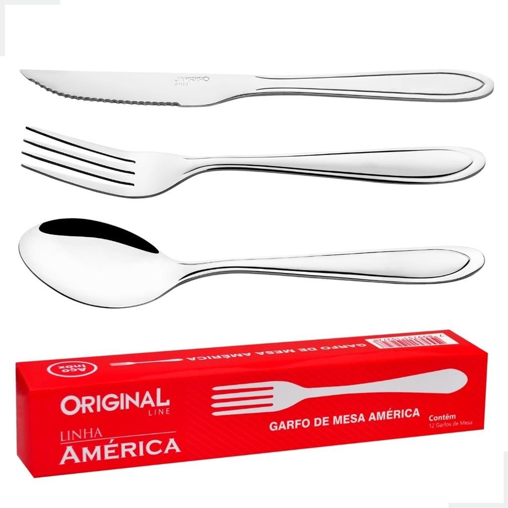 Kit Jogo AcoInox 12 Garfo12 Faca12 Colher Churrasco Buffet Restaurante Lanchonete HotelOriginal Line em Oferta na Shopee