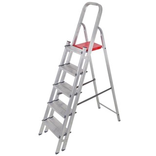 Escada Suporta 120kg Alumínio 5 Degraus 1,53m Pés Antiderrapantes Degraus Corrimãos Duplos - REISAM em Oferta na Shopee