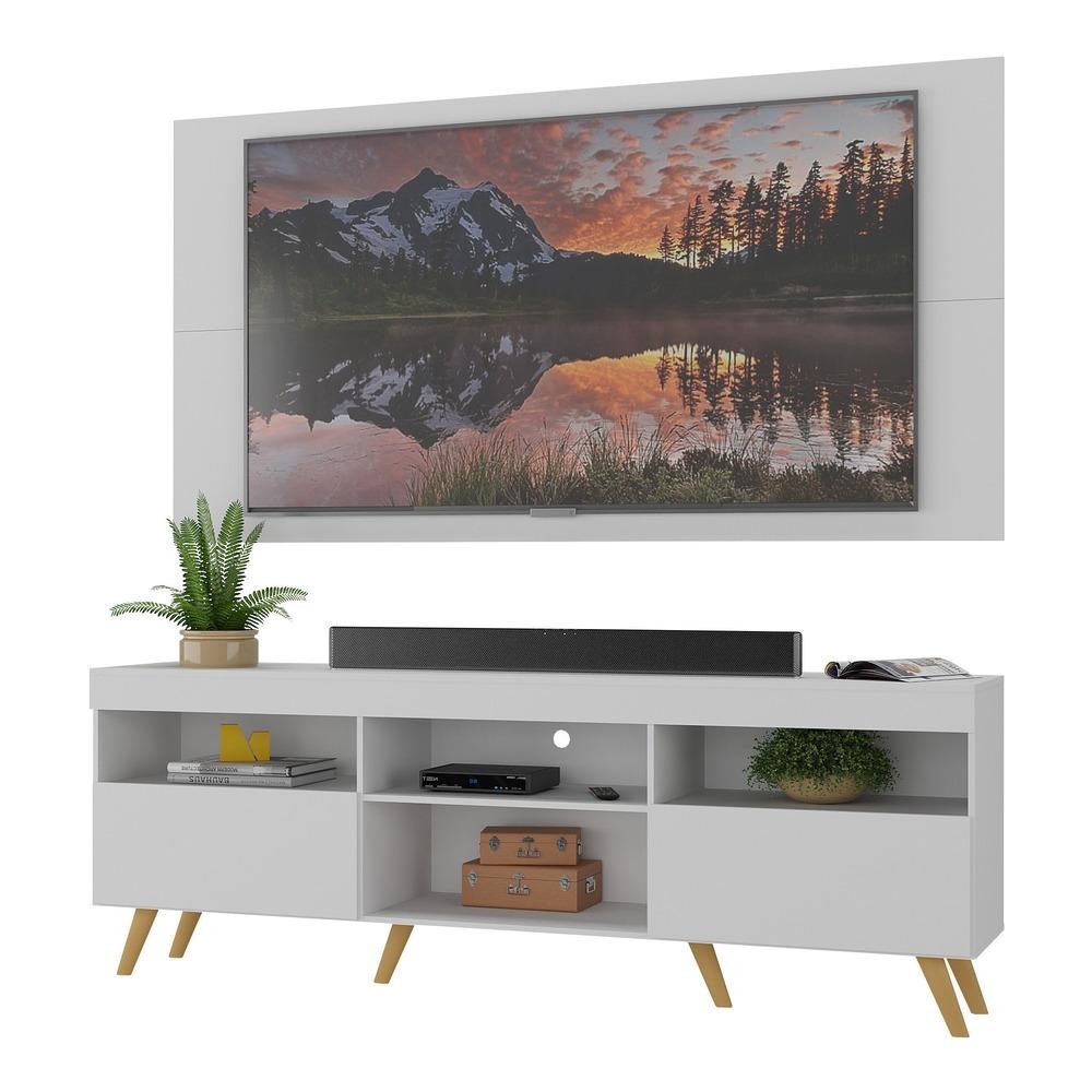 Rack c/ Painel P/TV até 65" e Pés Retrô Flórida Multimóveis Branco/Natural em Oferta na Shopee