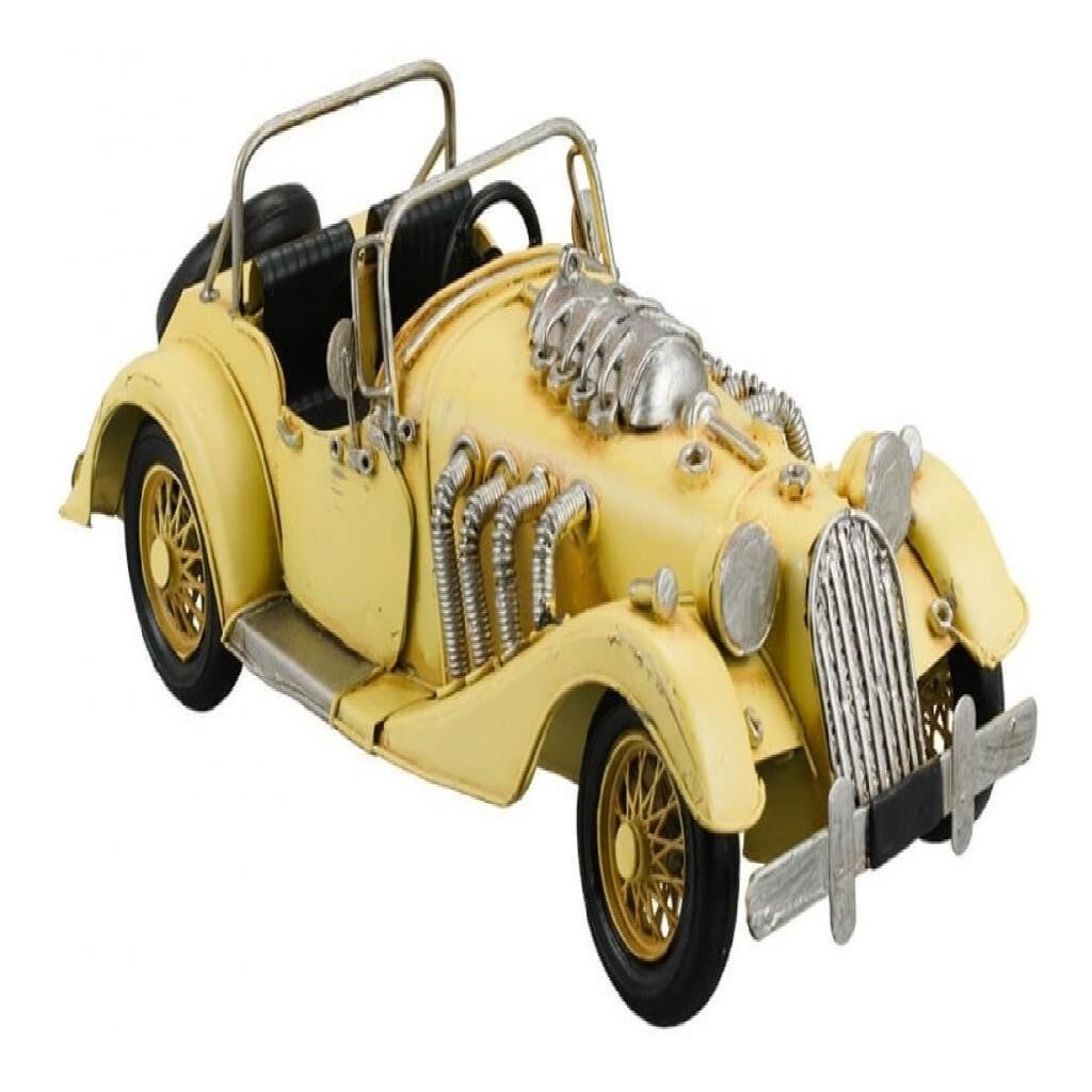 Miniatura Decoração Retrô Vintage Carro Antigo Amarelo Conversível - 29cm