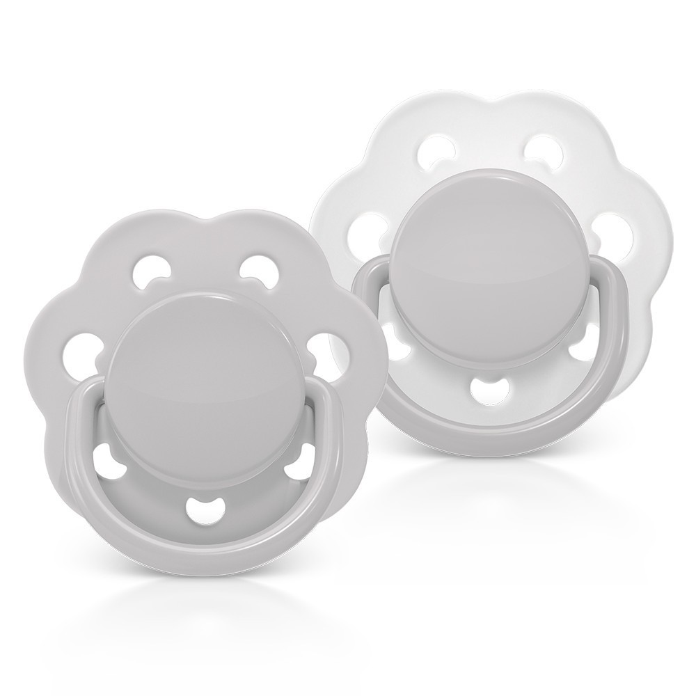 Kit 2 Chupetas Candy Bico Redondo Silicone 0m+ Cinza Lillo - Mom & Baby