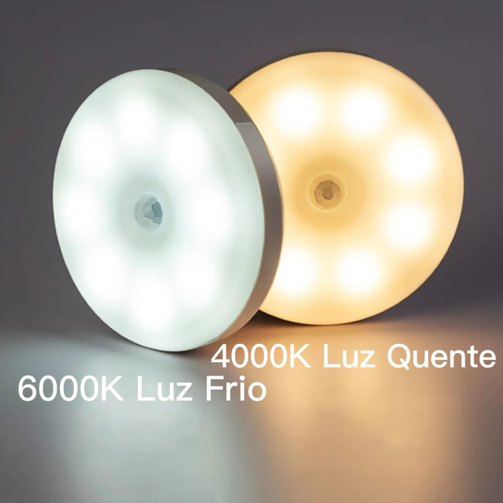 Luminárias Lâmpada Led Sem fio com Sensor Presença recarregável LUZ FRIO/LUZ QUENTE em Oferta na Shopee