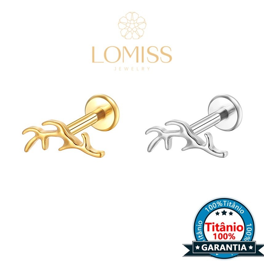【LOMISS】Piercing Helix Tragus Conch Boca-Medusa Labret Titânio G23 PVD Galho