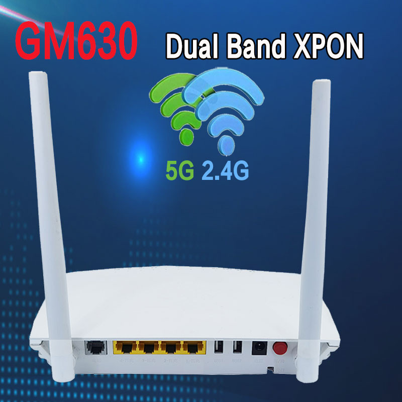 XPON Gpon EPON onu ont GM630 Banda Dupla4ge WLAN + 2.4g E 5g WIFI Versão Em Inglês terminal De Rede Óptica
