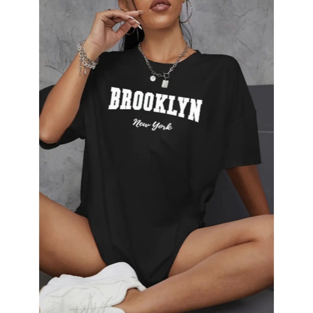 camisa Camiseta Ombro Caído Feminina Brooklyn Streetwear T-shirt Camisa Blogueira Style fashion