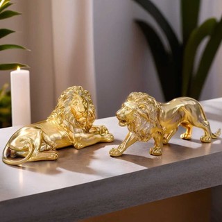 Kit Leão Estatueta Escultura Decoração Sala Escritório Animal Enfeite Decorativo