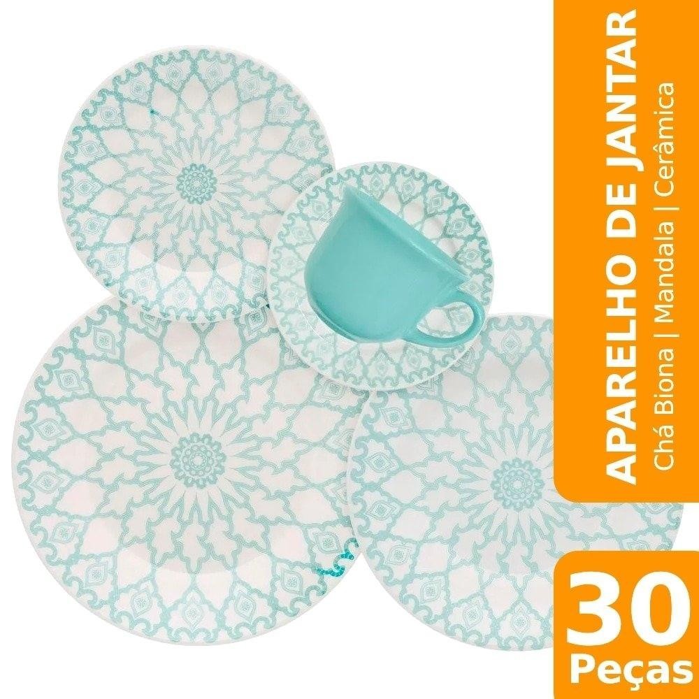 Aparelho de Jantar/Chá Biona Mandala, Cerâmica, 30 Peças em Oferta na Shopee