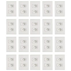 Kit com 20 Tomadas Tramontina com 2 Tomadas Liz 2 Pinos + Terra 10A/250V Branco