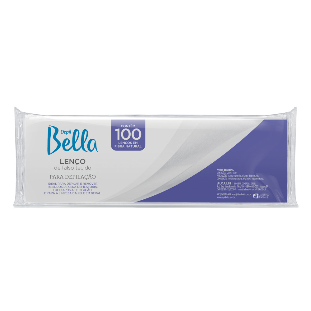 100 Folhas Lenços Fibra Natural Para Depilação Depil Bella