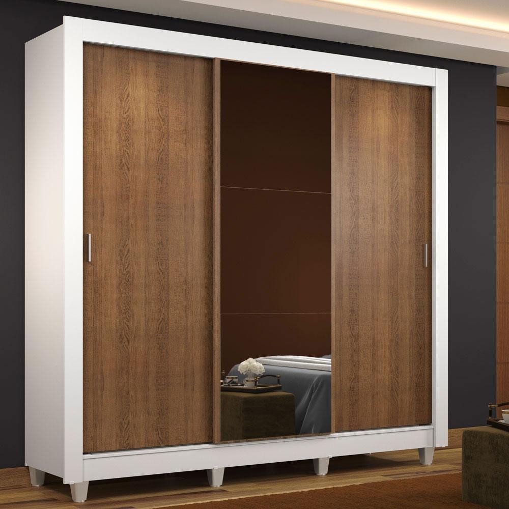 Guarda Roupa Casal Madesa Mônaco 3 Portas de Correr com Espelho com Pés - Branco/Rustic em Oferta na Shopee